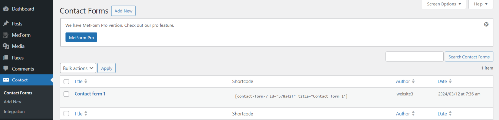 Select Contact > Contact Forms, here you can view all your contact forms