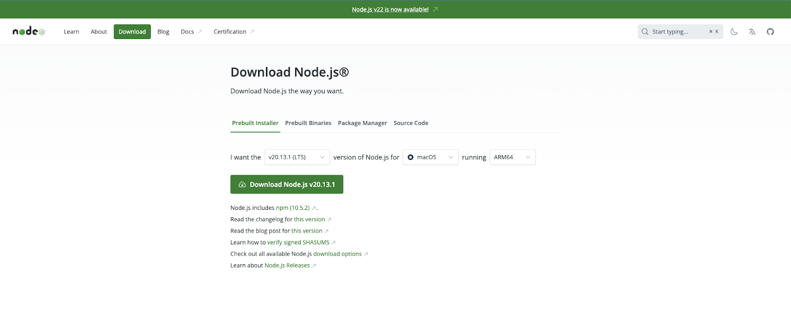 Node.js Environment Setup in Mac